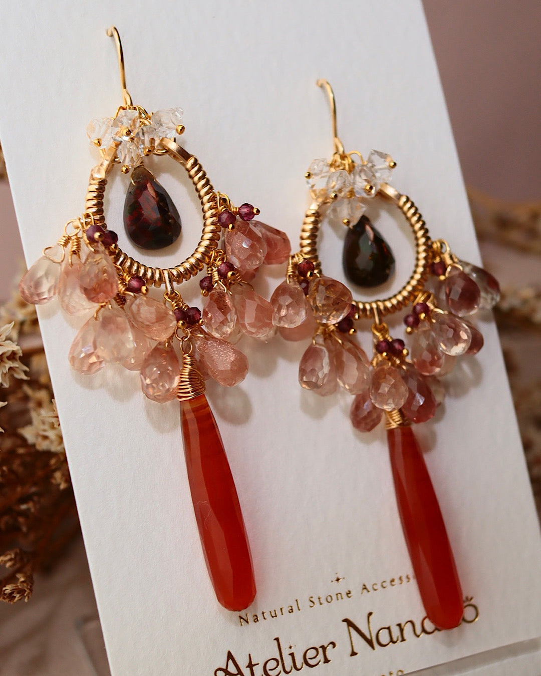 ②【Between Night and Morning】　Black Opal and Sardonyx Chandelier Earrings