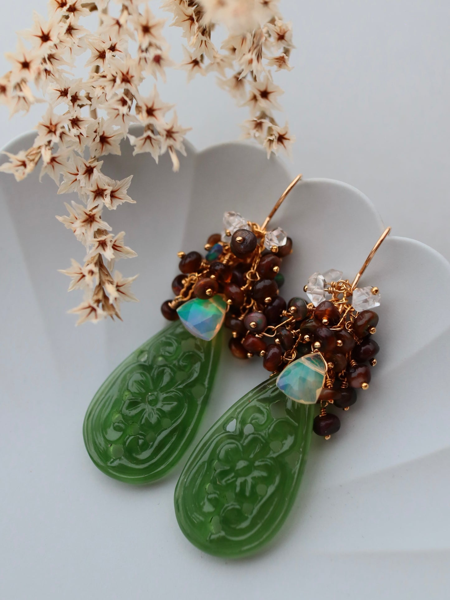 [One of a kind] Carved aventurine earrings/earrings③