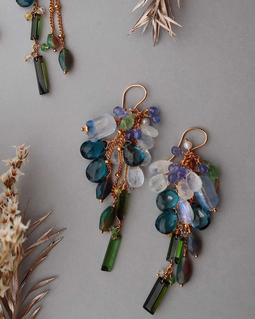【Autumn Rain in Blue and Green】 Earrings ②