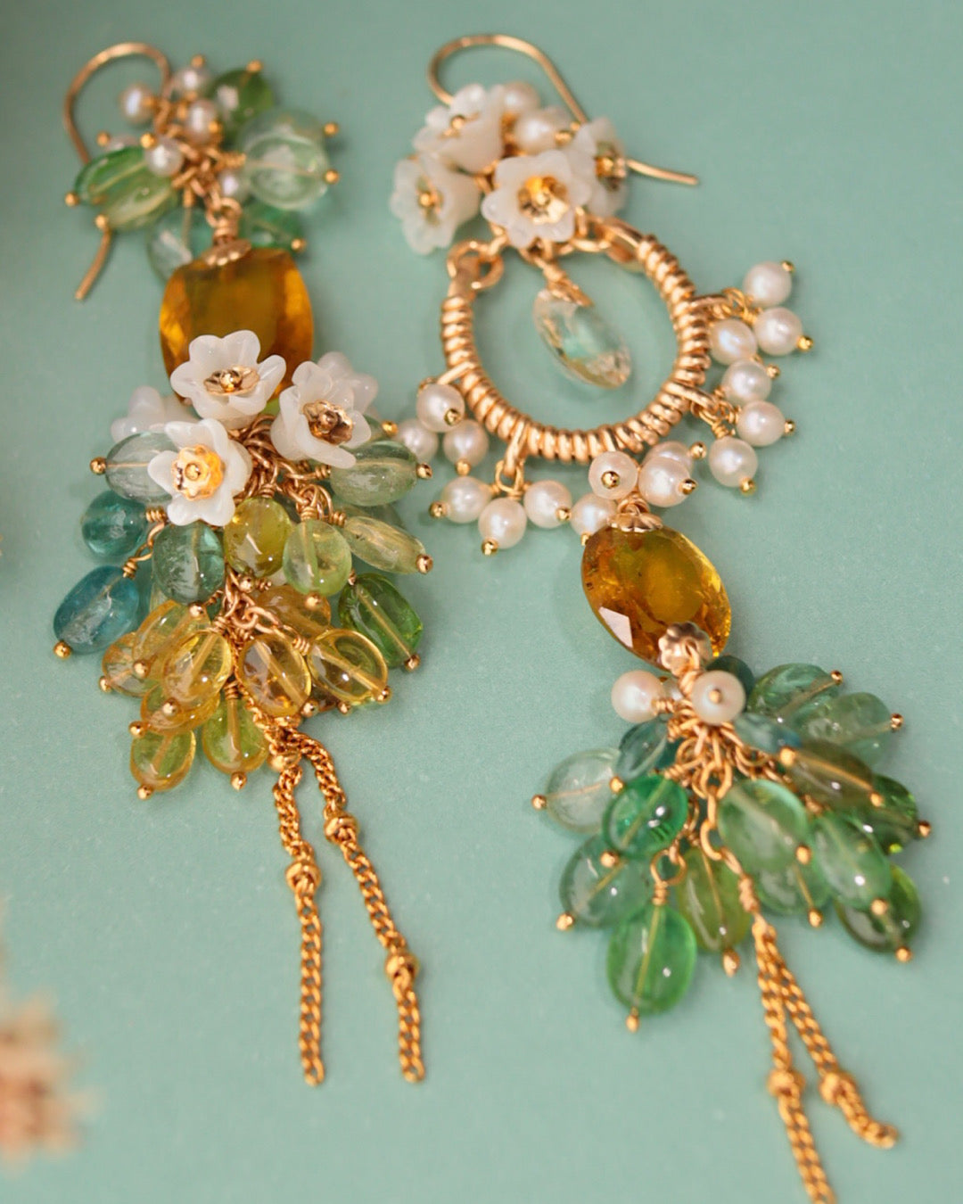 [One-of-a-kind] Asymmetrical yellow tourmaline earrings