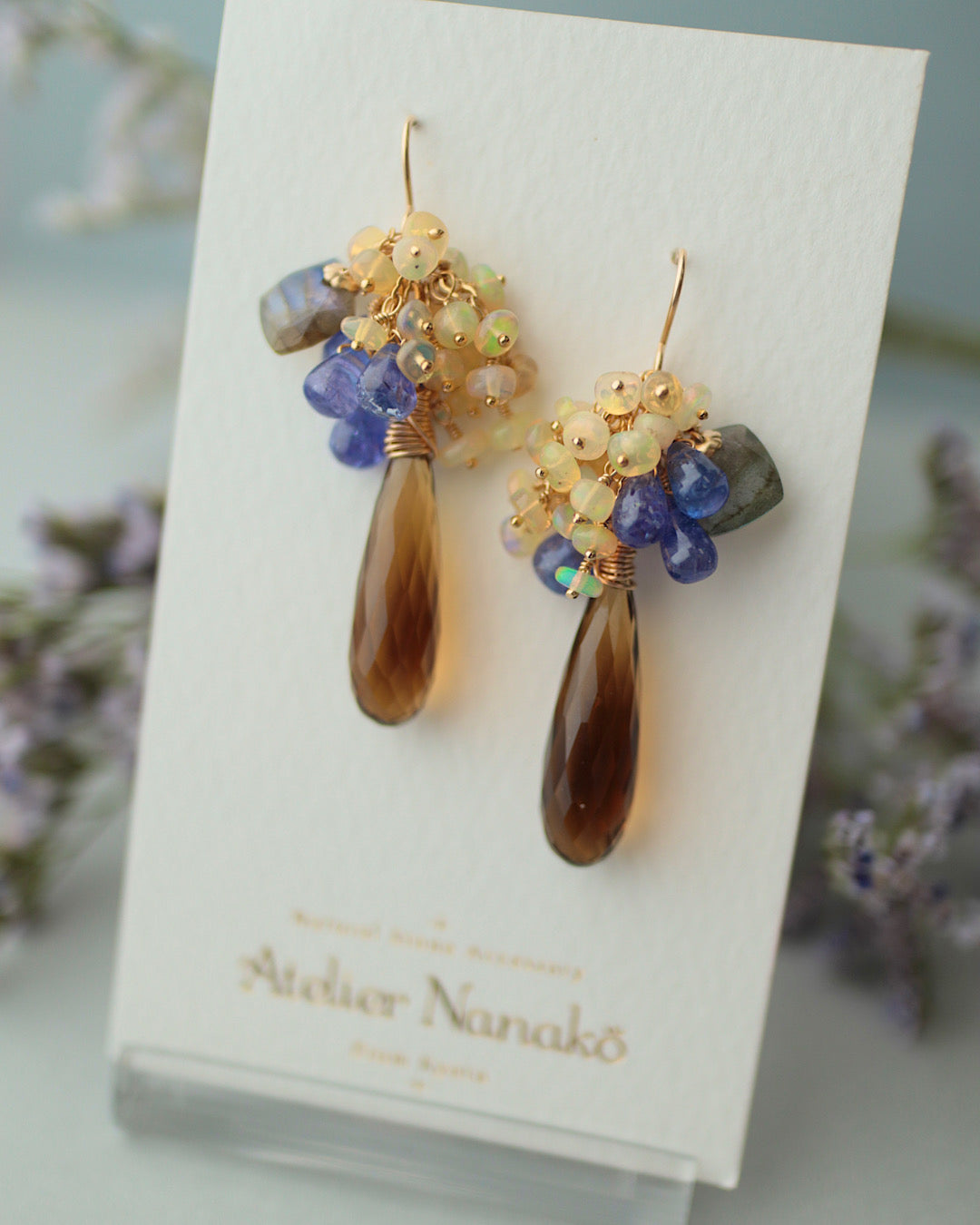 【Aqua Bloom】Tanzanite and Cognac Quartz Earrings