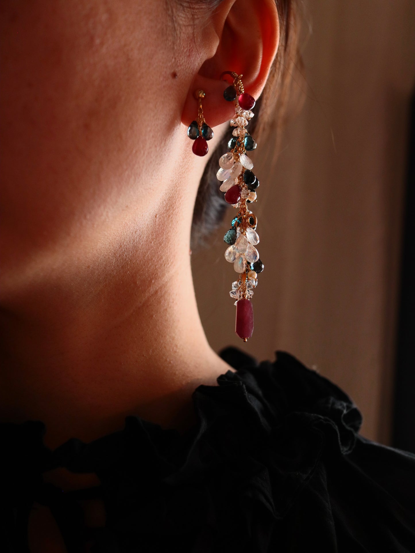 [Stories in Red] Ruby and London Blue Topaz 3-Way Ear Cuff