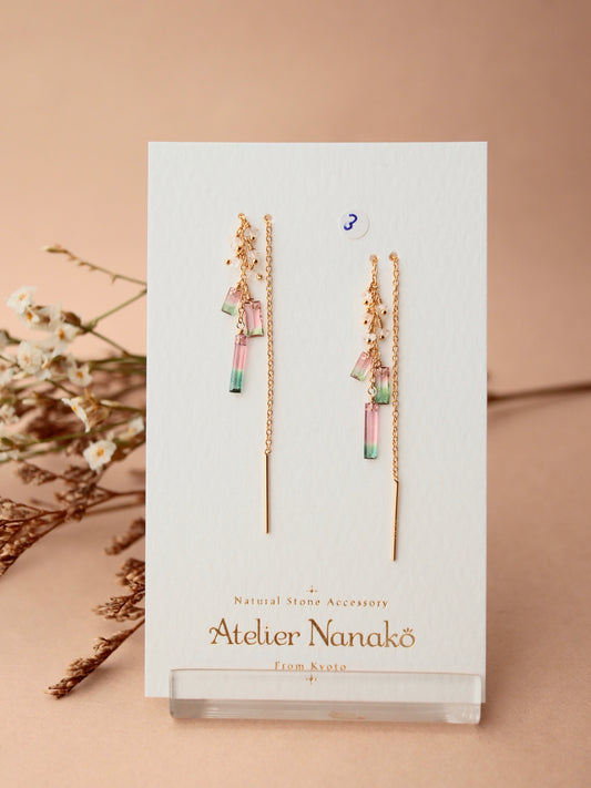 [3-piece type] (3) Watermelon tourmaline American earrings