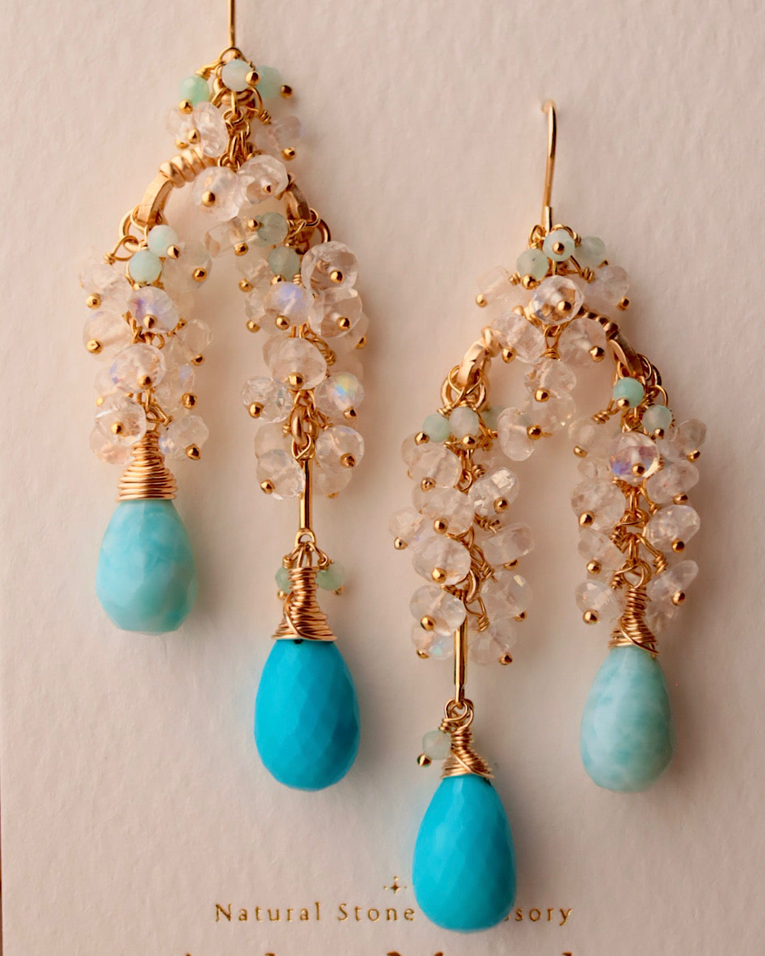 [One-of-a-kind] Turquoise and Larimar Long Drop Earrings