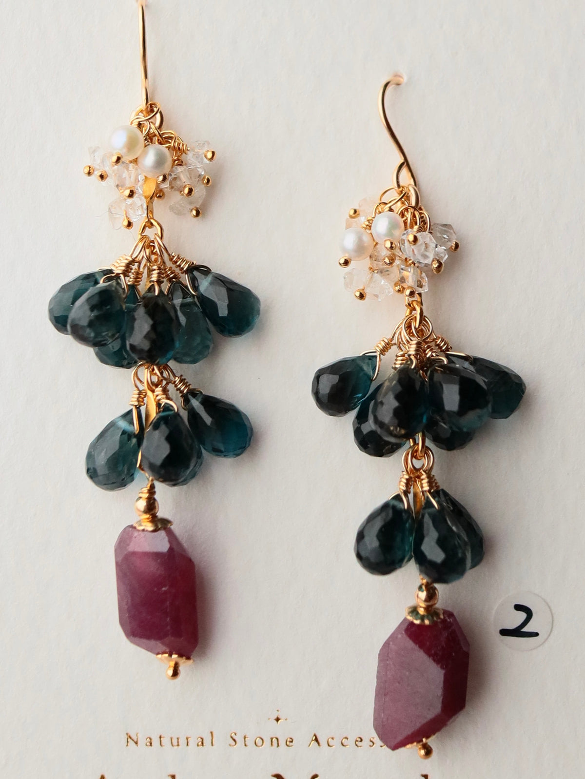 [Stories in Red] Ruby and London Blue Topaz Long Earrings②