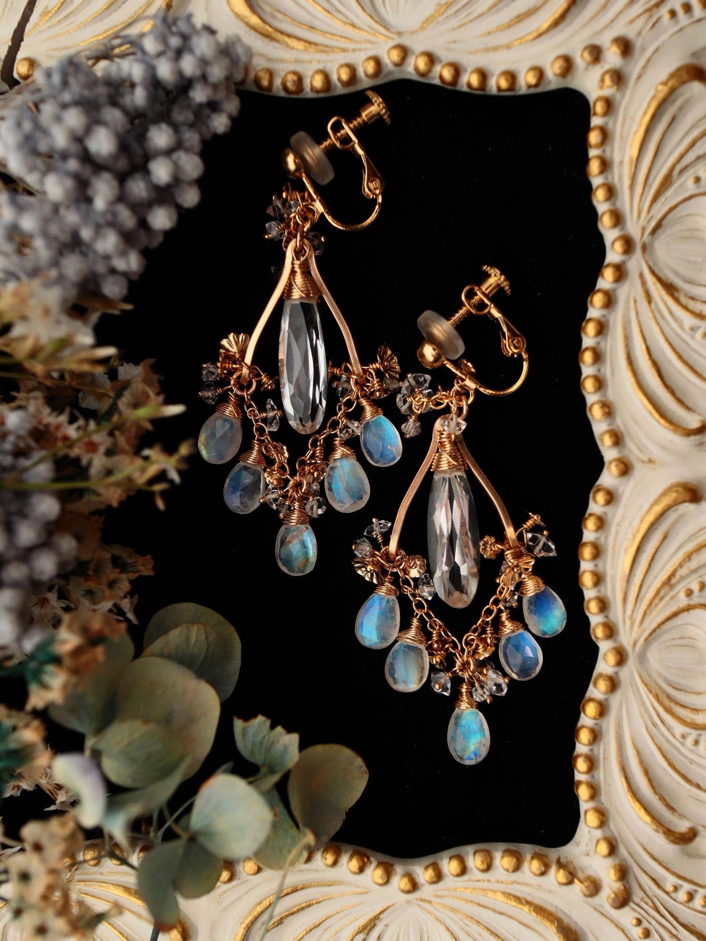 Crystal and Moonstone Chandelier Earrings