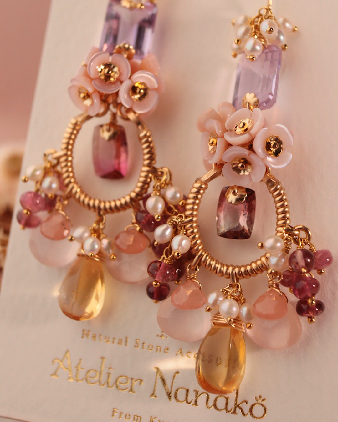 [One-of-a-kind] Bicolor Tourmaline and Citrine Chandelier Earrings