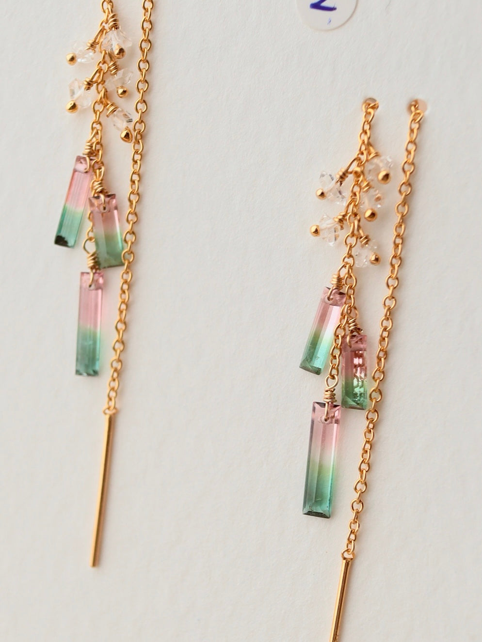 [3-piece type] (2) Watermelon tourmaline American earrings