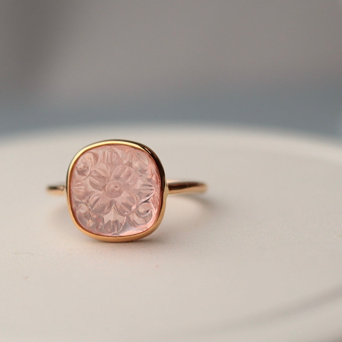 Carved morganite ring