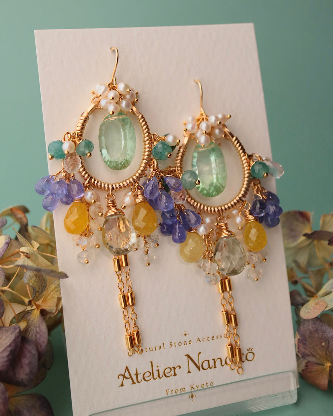 [One-of-a-kind] Fluorite Tassel Chandelier Earrings (Pierced/Clip-on)