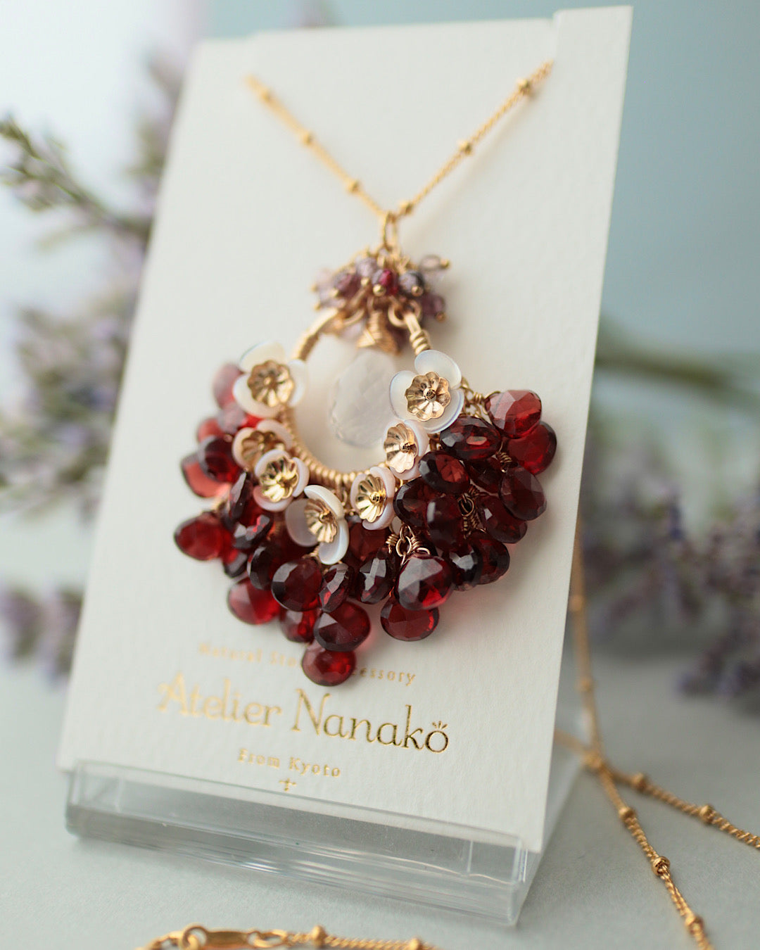 [One-of-a-kind] Garnet and Ice Quartz Chandelier Necklace