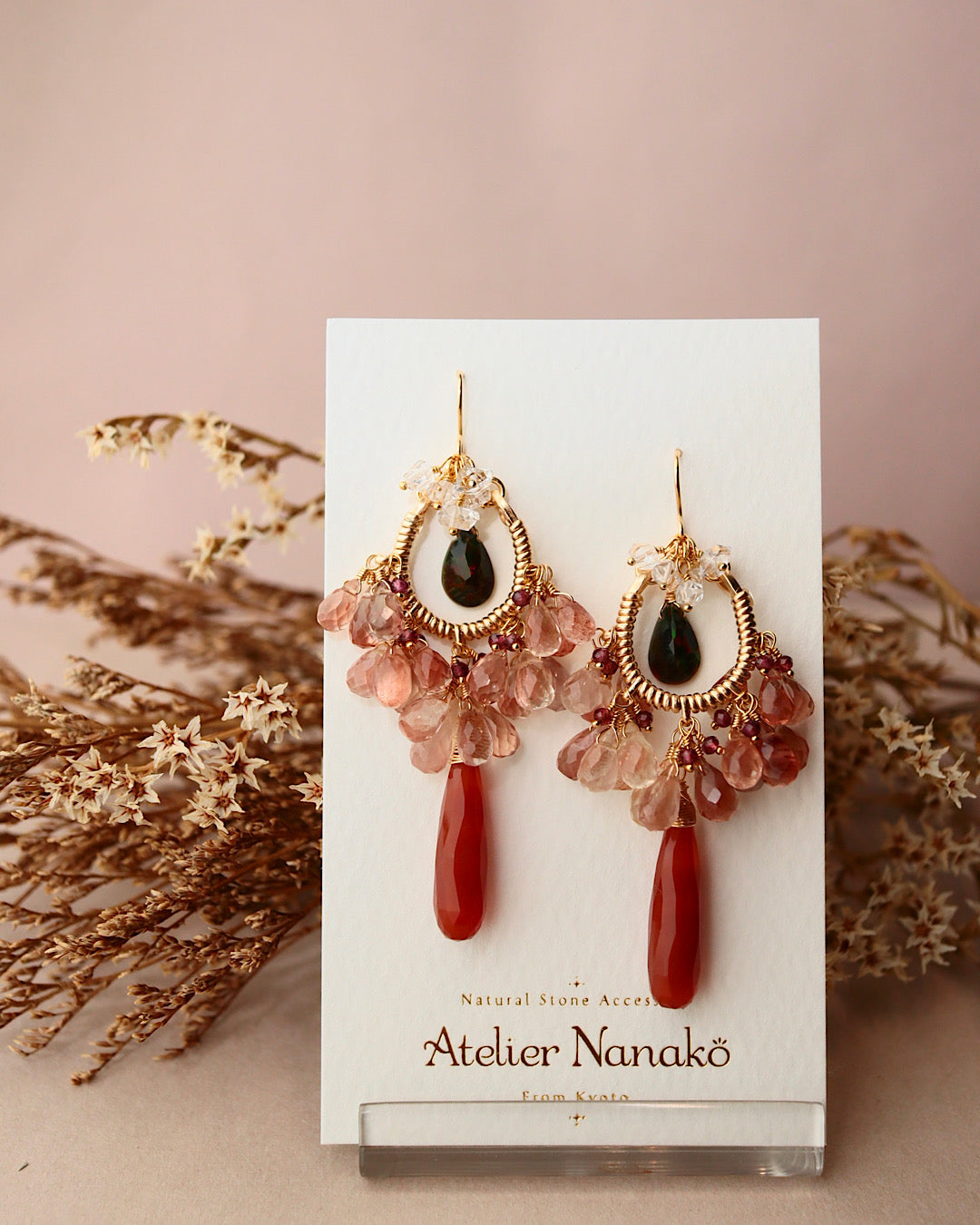 ①【Between Night and Morning】　Black Opal and Sardonyx Chandelier Earrings