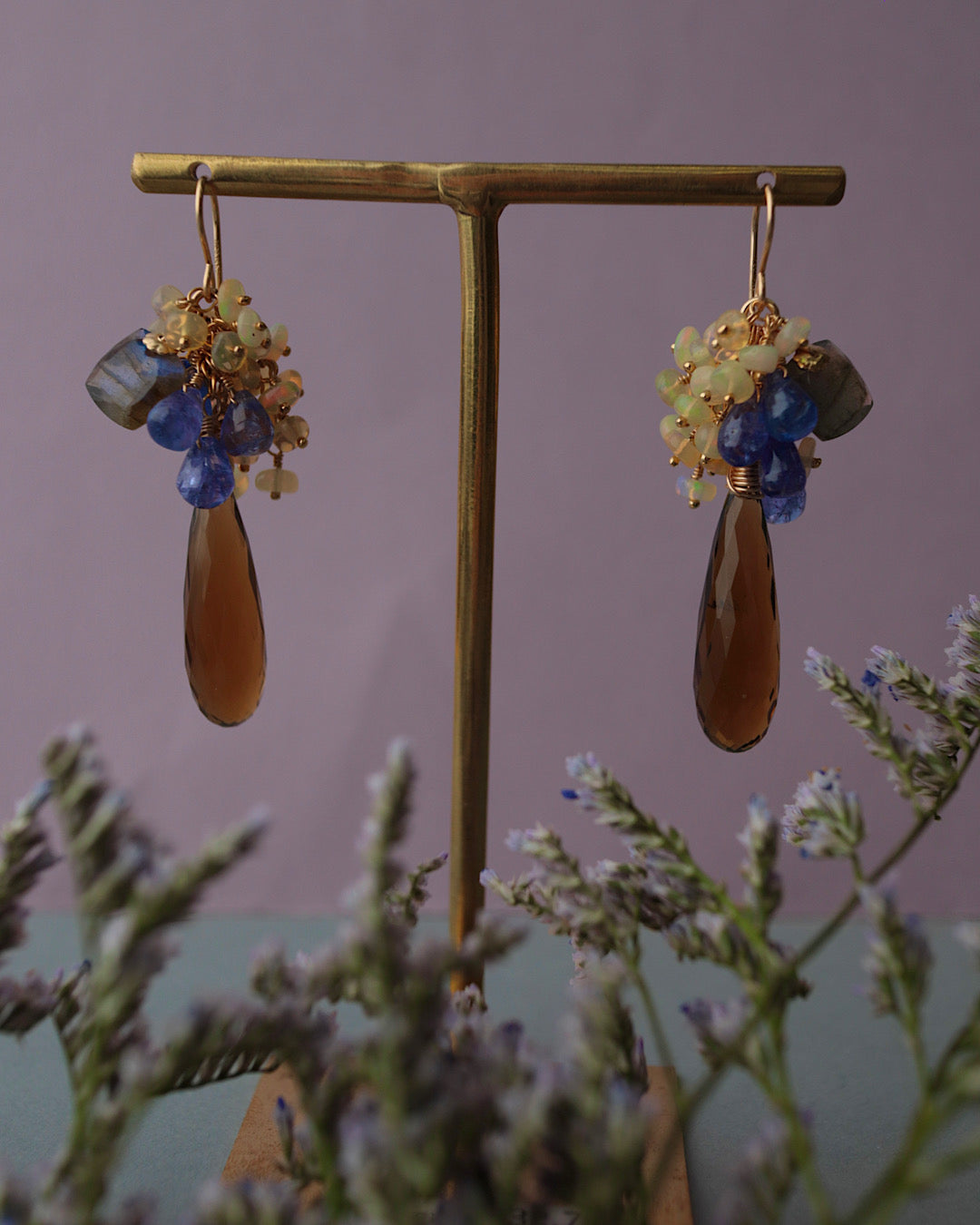 【Aqua Bloom】Tanzanite and Cognac Quartz Earrings