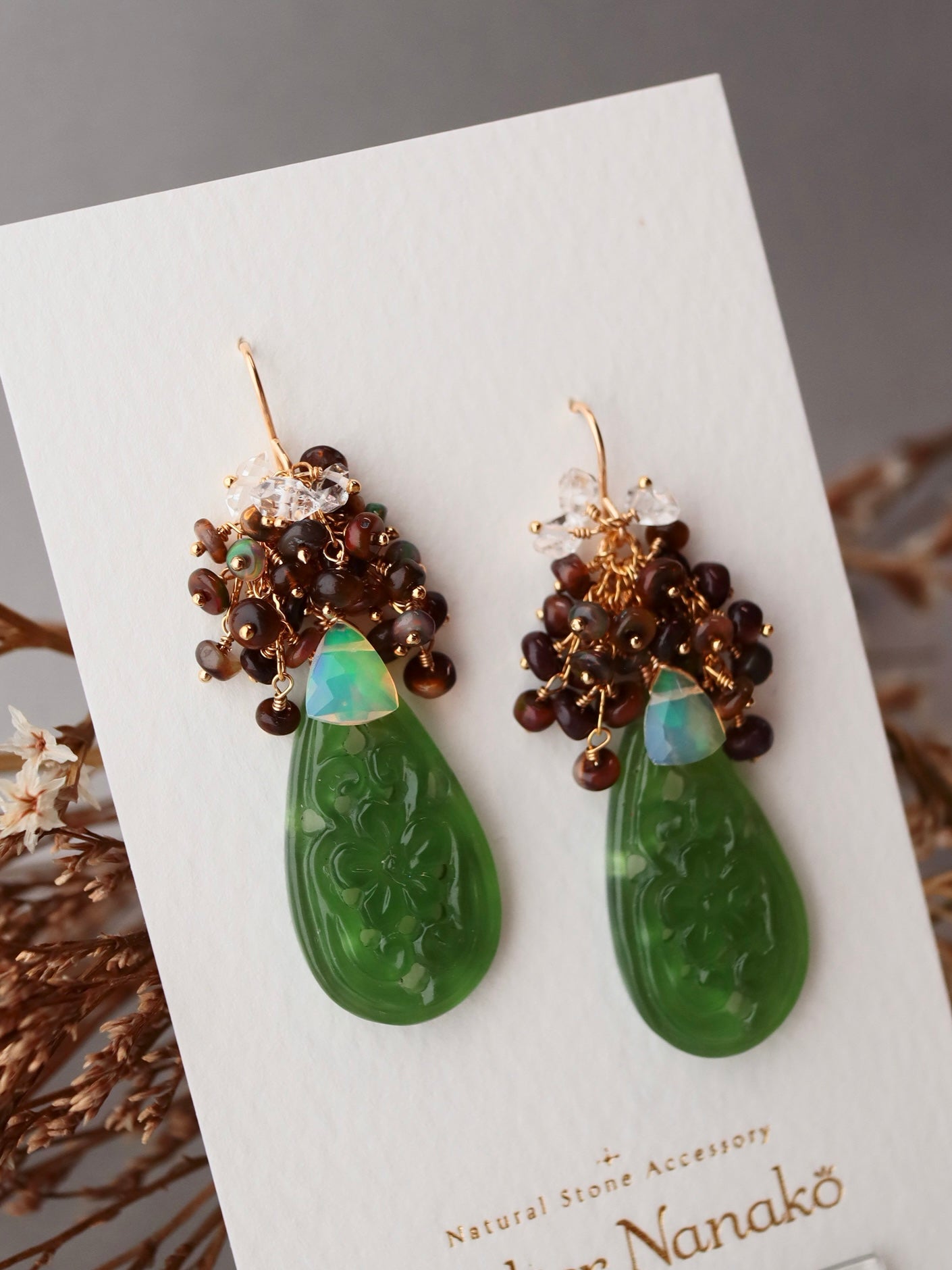 [One of a kind] Carved aventurine earrings/earrings③