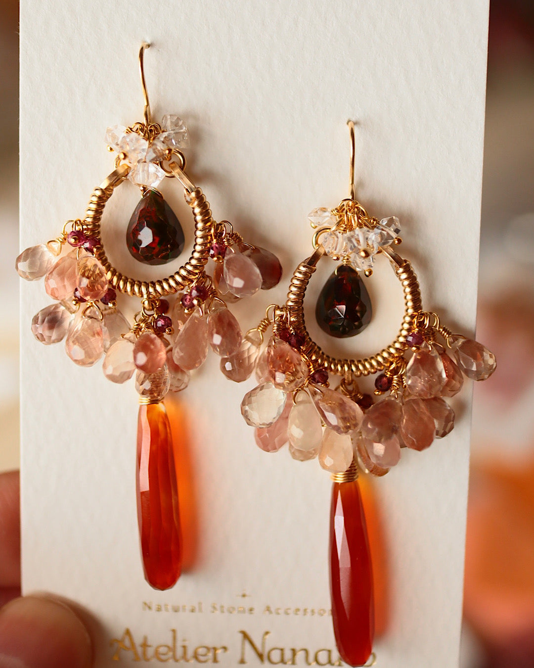 ③【Between Night and Morning】　Black Opal and Sardonyx Chandelier Earrings