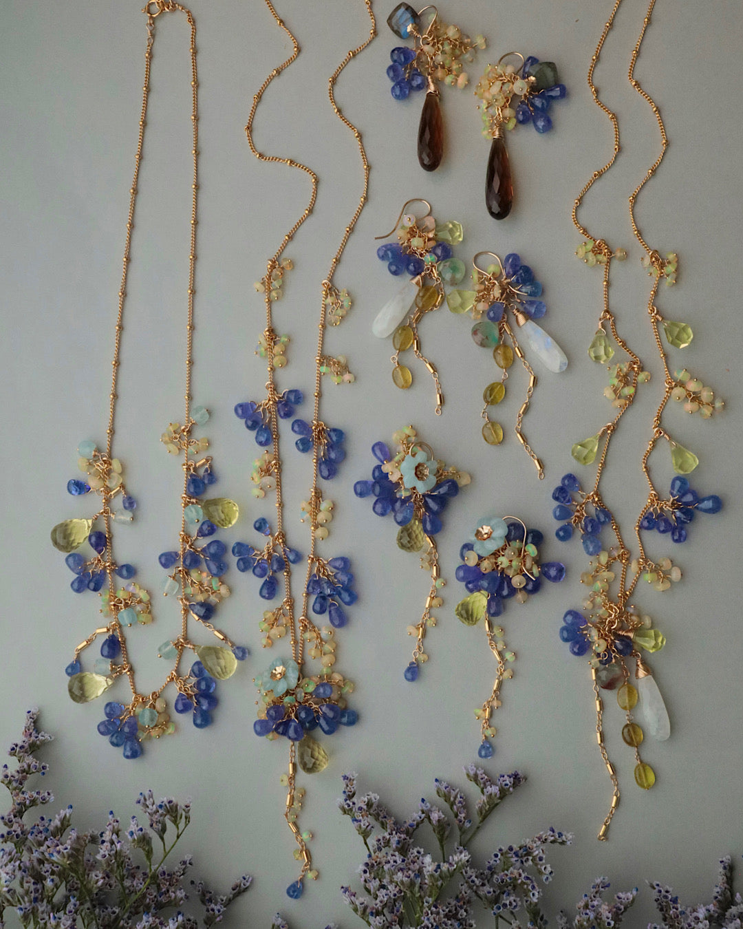 [One-of-a-kind] [Aqua Bloom] Tanzanite and Lemon Quartz Necklace