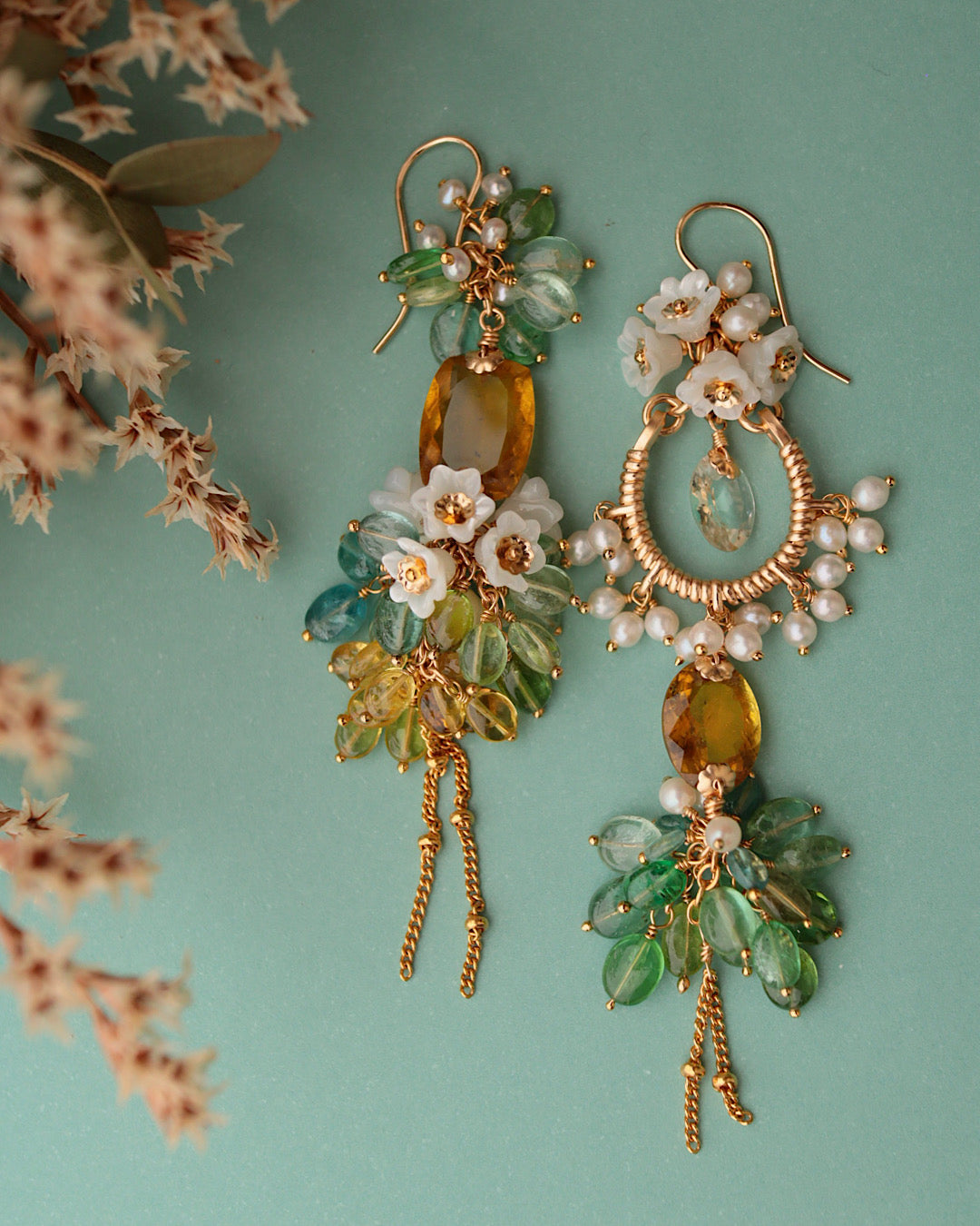 [One-of-a-kind] Asymmetrical yellow tourmaline earrings