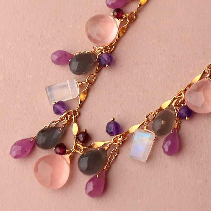 Rose quartz and grey moonstone round necklace