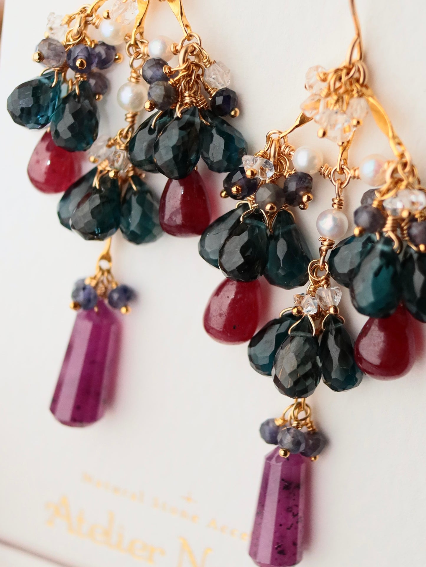 [Stories in Red] Ruby and London Blue Topaz Chandelier Earrings