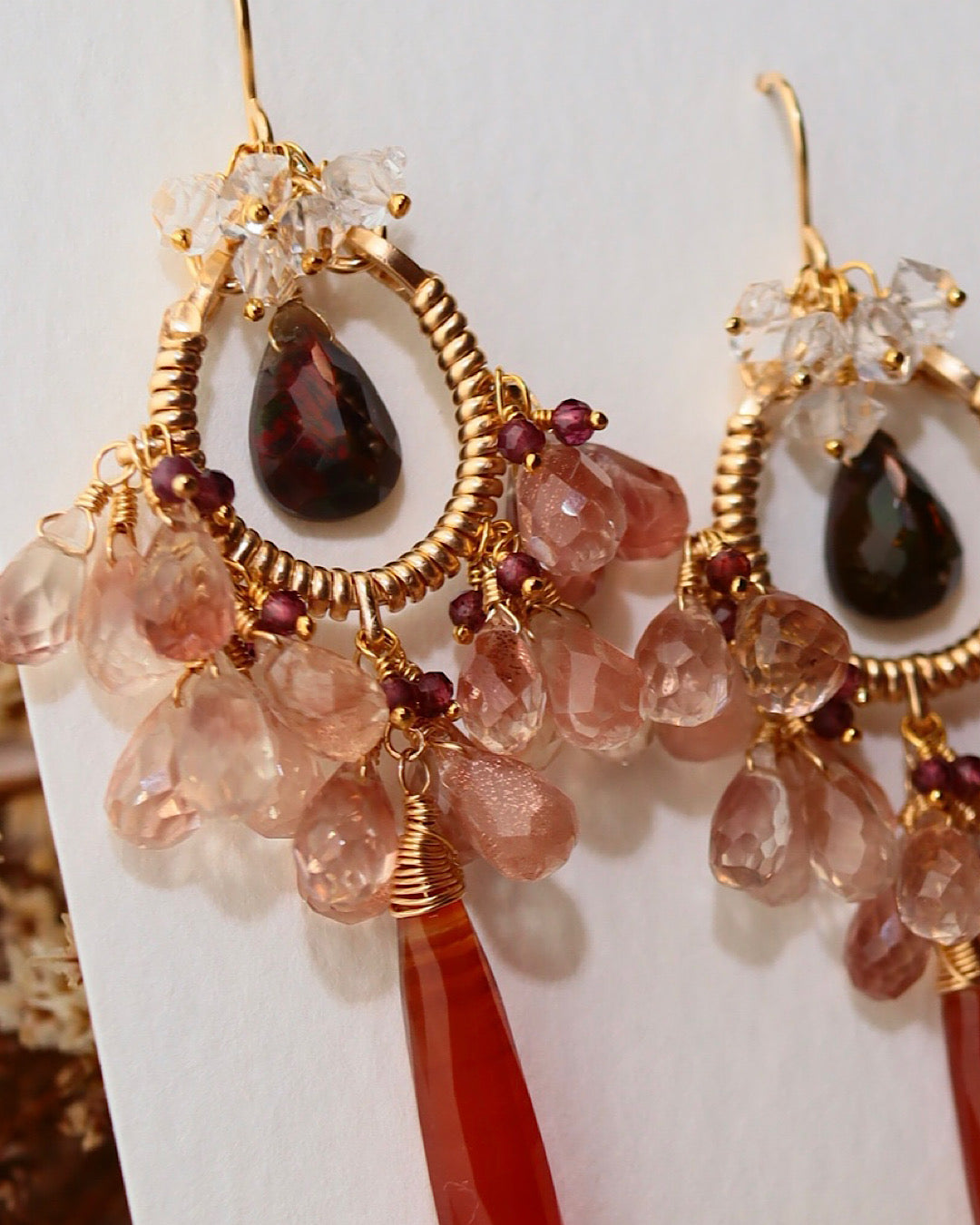 ②【Between Night and Morning】　Black Opal and Sardonyx Chandelier Earrings