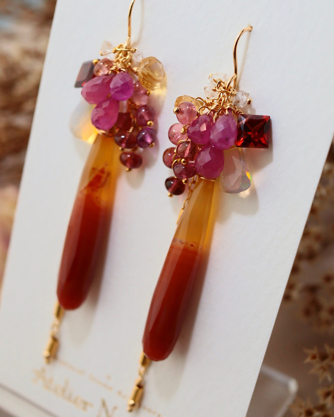 ②Sardonyx long earrings