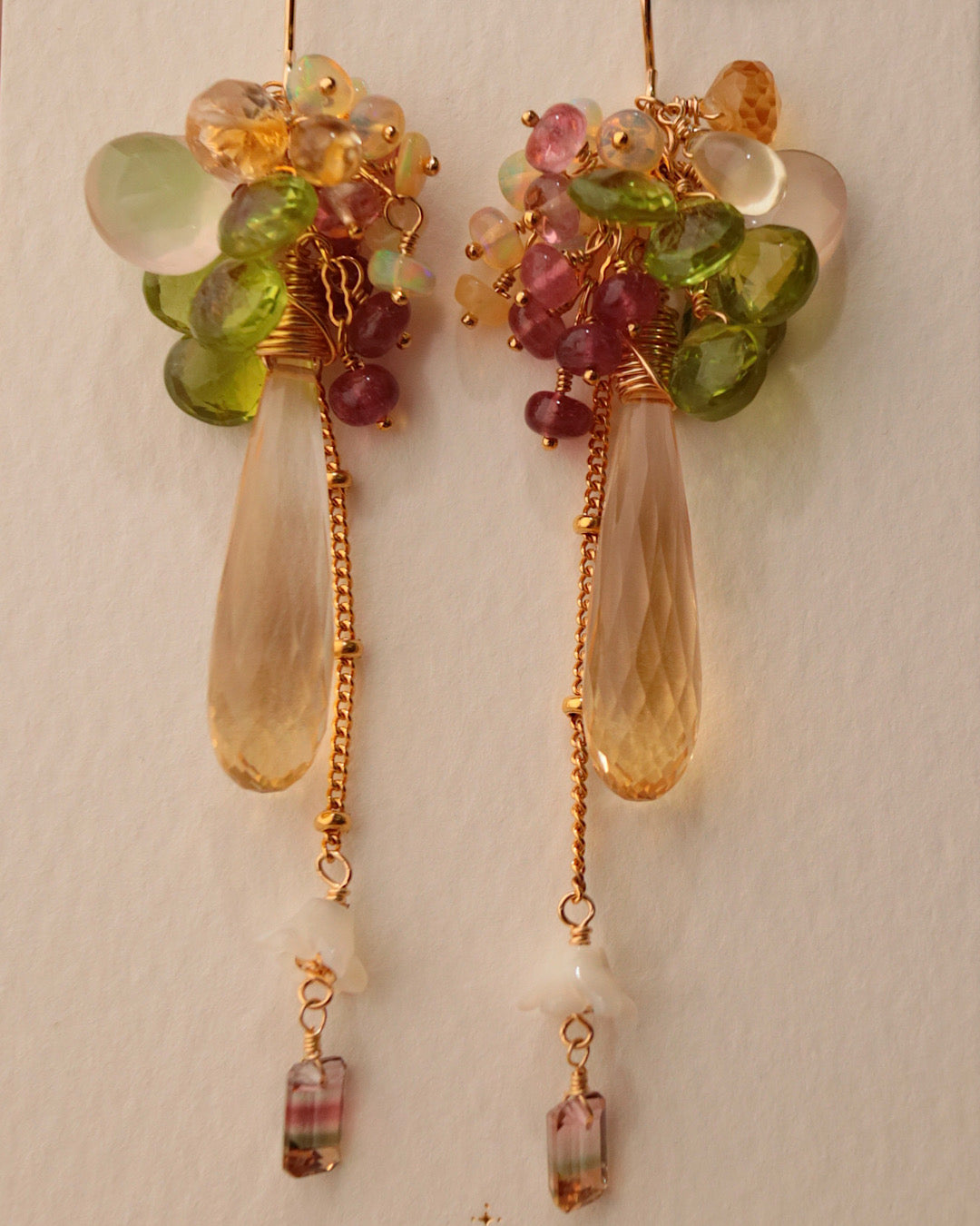 [One-of-a-kind] Bicolor Tourmaline and Citrine Earrings