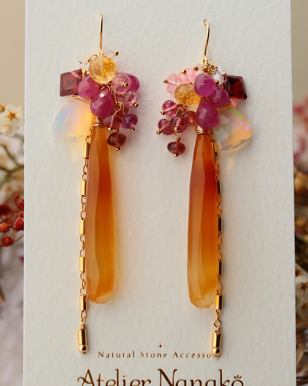 ①Sardonyx long earrings