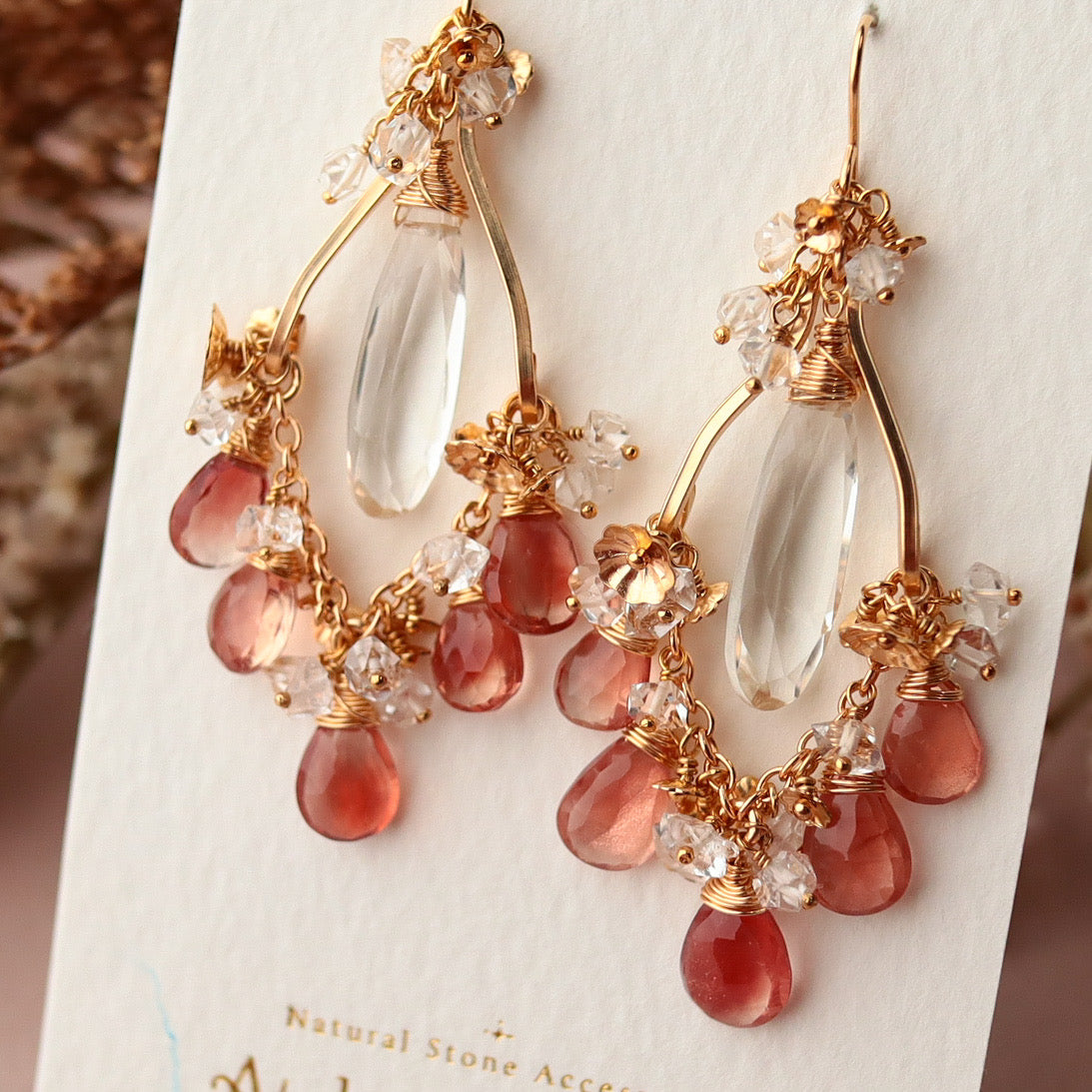 [Red] Oregon sunstone chandelier earrings