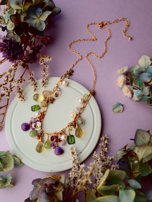 Lemon quartz exotic round necklace