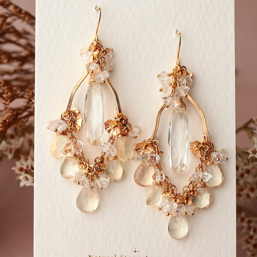 [White] Oregon sunstone chandelier earrings