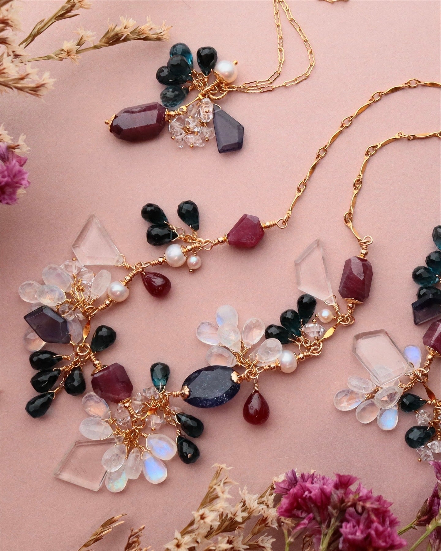 One-of-a-kind [Stories in Red] Ruby and London Blue Topaz Necklace