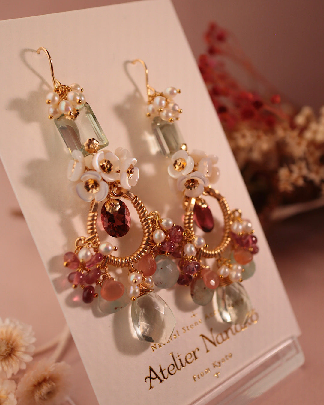 [One-of-a-kind] Tourmaline and Green Amethyst Chandelier Earrings