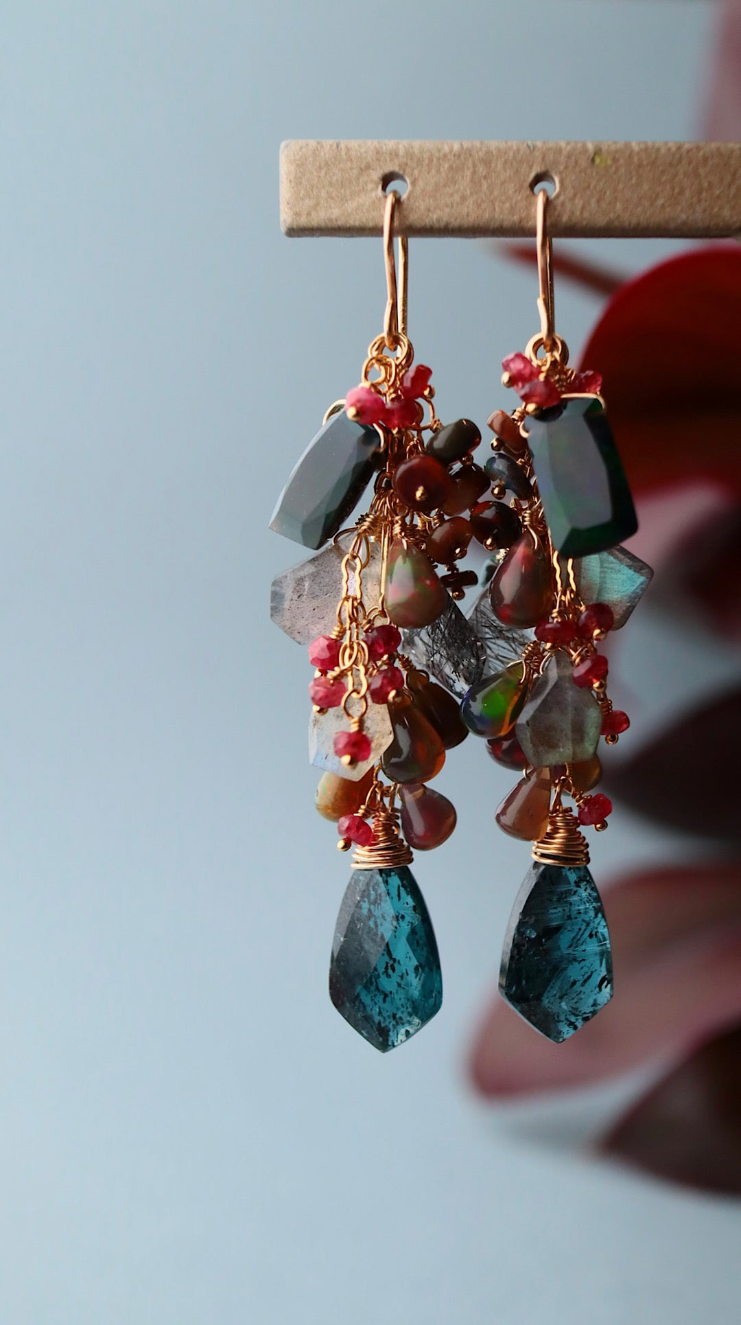 [The Lady with the Black Eyepatch] Black opal and deep blue kyanite long earrings