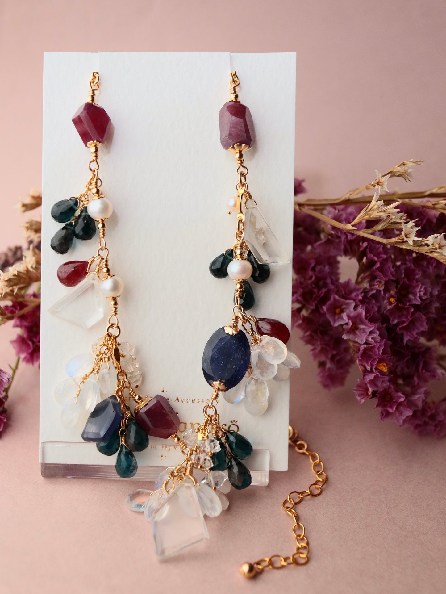 One-of-a-kind [Stories in Red] Ruby and London Blue Topaz Necklace