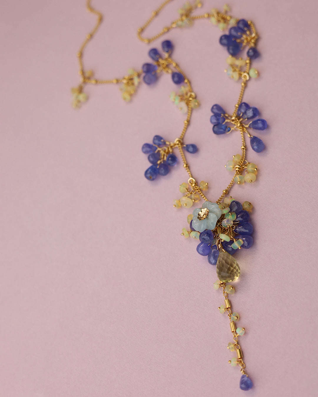 [One-of-a-kind] [Aqua Bloom] Aquamarine and Tanzanite Necklace
