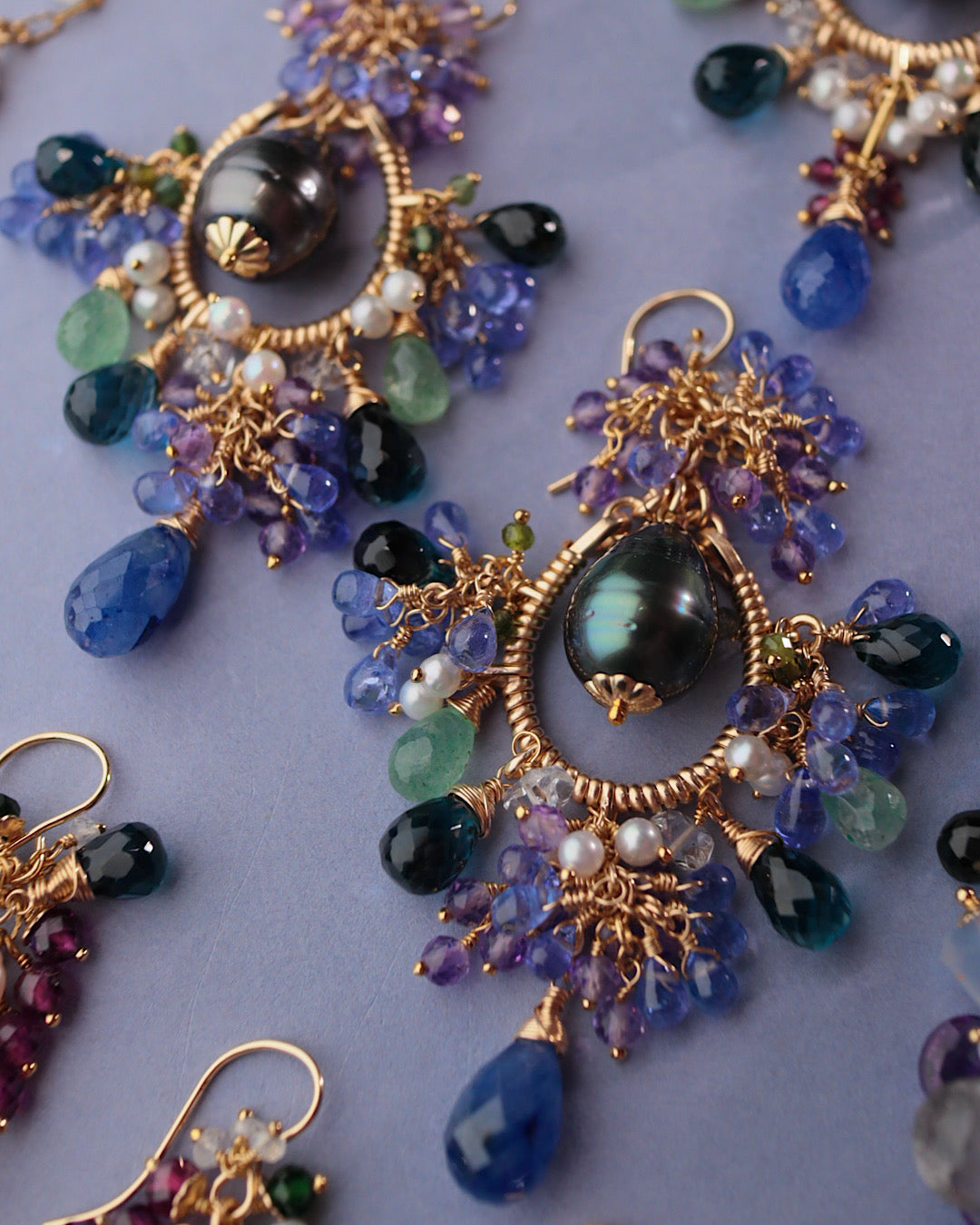 [Water Lilies] Water Lilies at Night — Chandelier Earrings [One-of-a-kind]