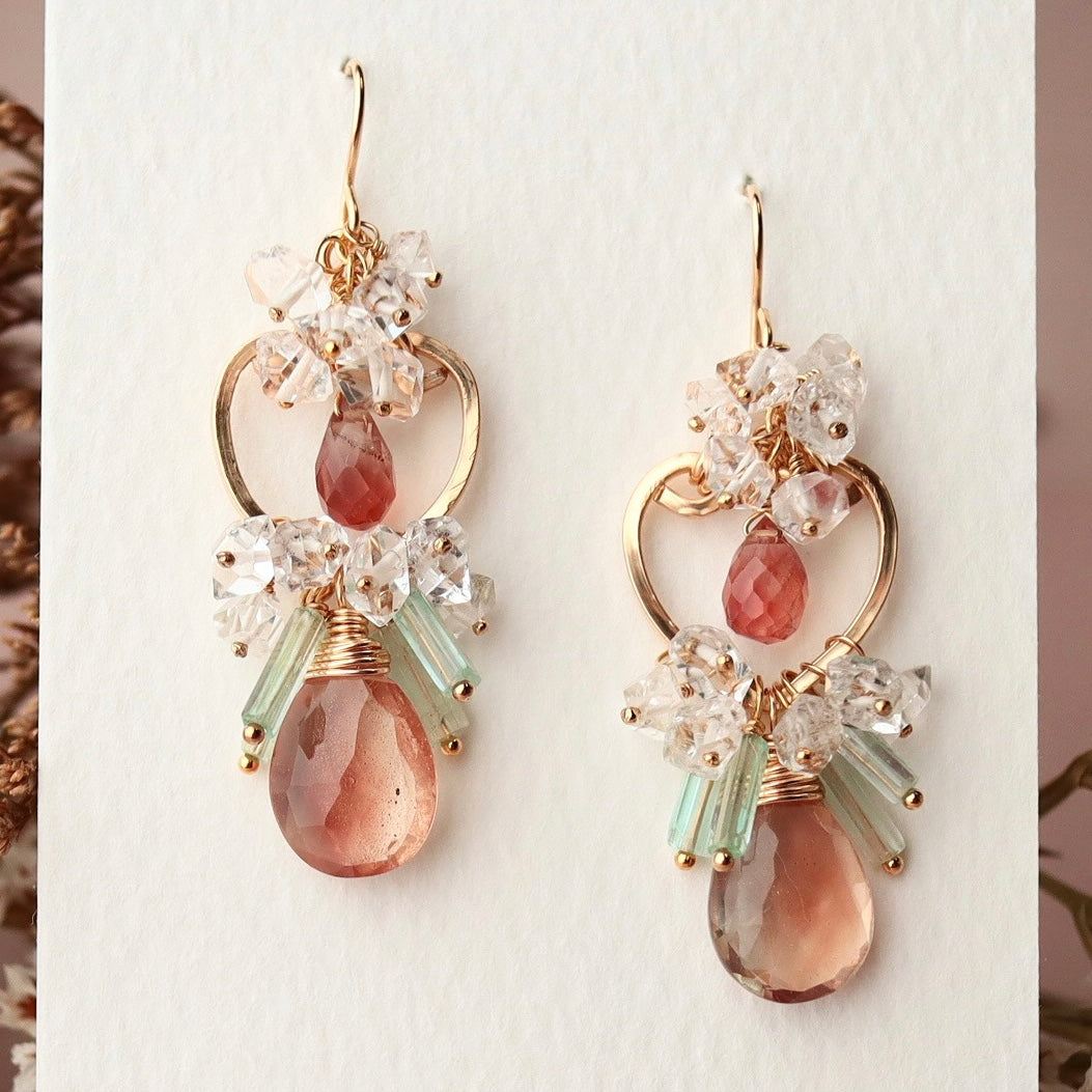 [No.1] Oregon sunstone heart chandelier earrings