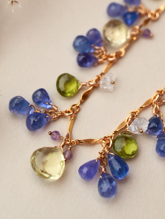 【Pre-order sale】Round necklace with Tanzanite and lemon quartz