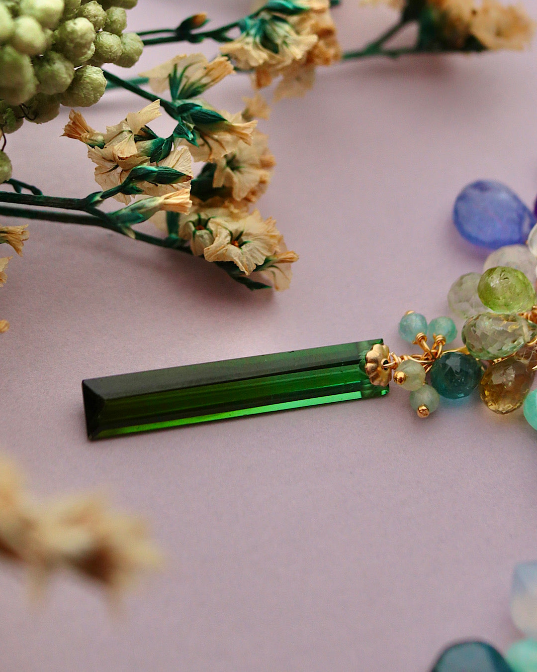 [One of a kind] Blue and green chandelier earrings