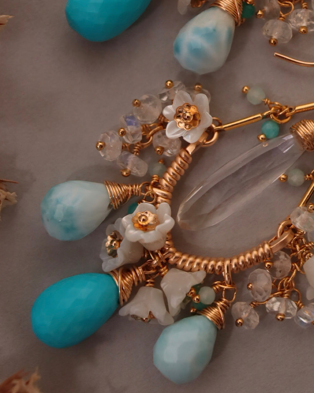 [One-of-a-kind] Turquoise and Larimar Chandelier Earrings