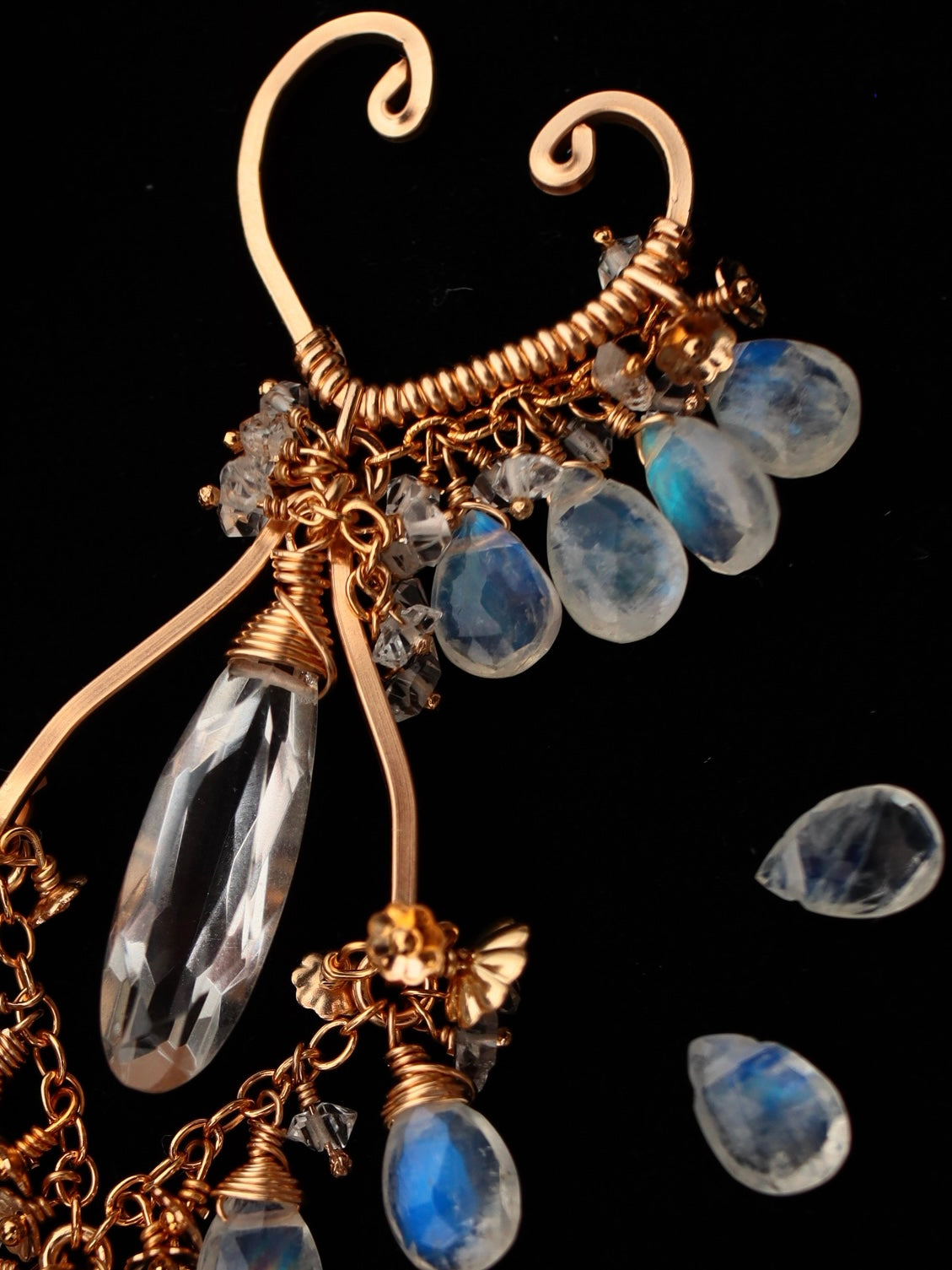 Crystal and moonstone chandelier cuff