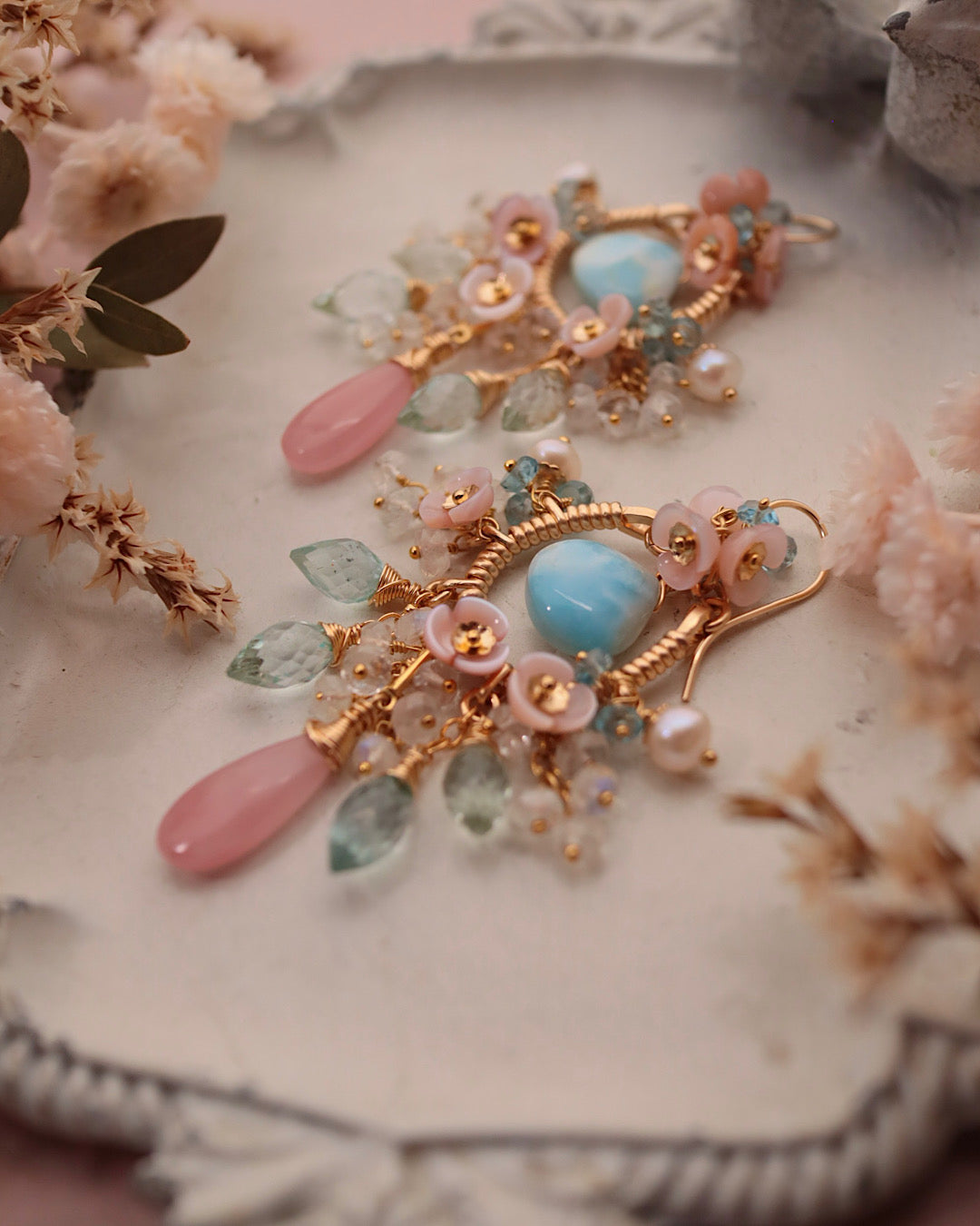 [One-of-a-kind] Larimar Earrings in Romantic Colors
