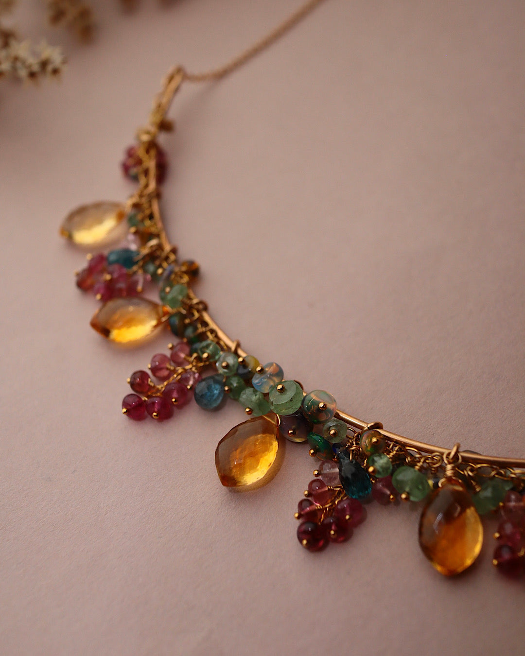 One-of-a-kind [Plants and flowers waiting for spring] Citrine and pink tourmaline necklace