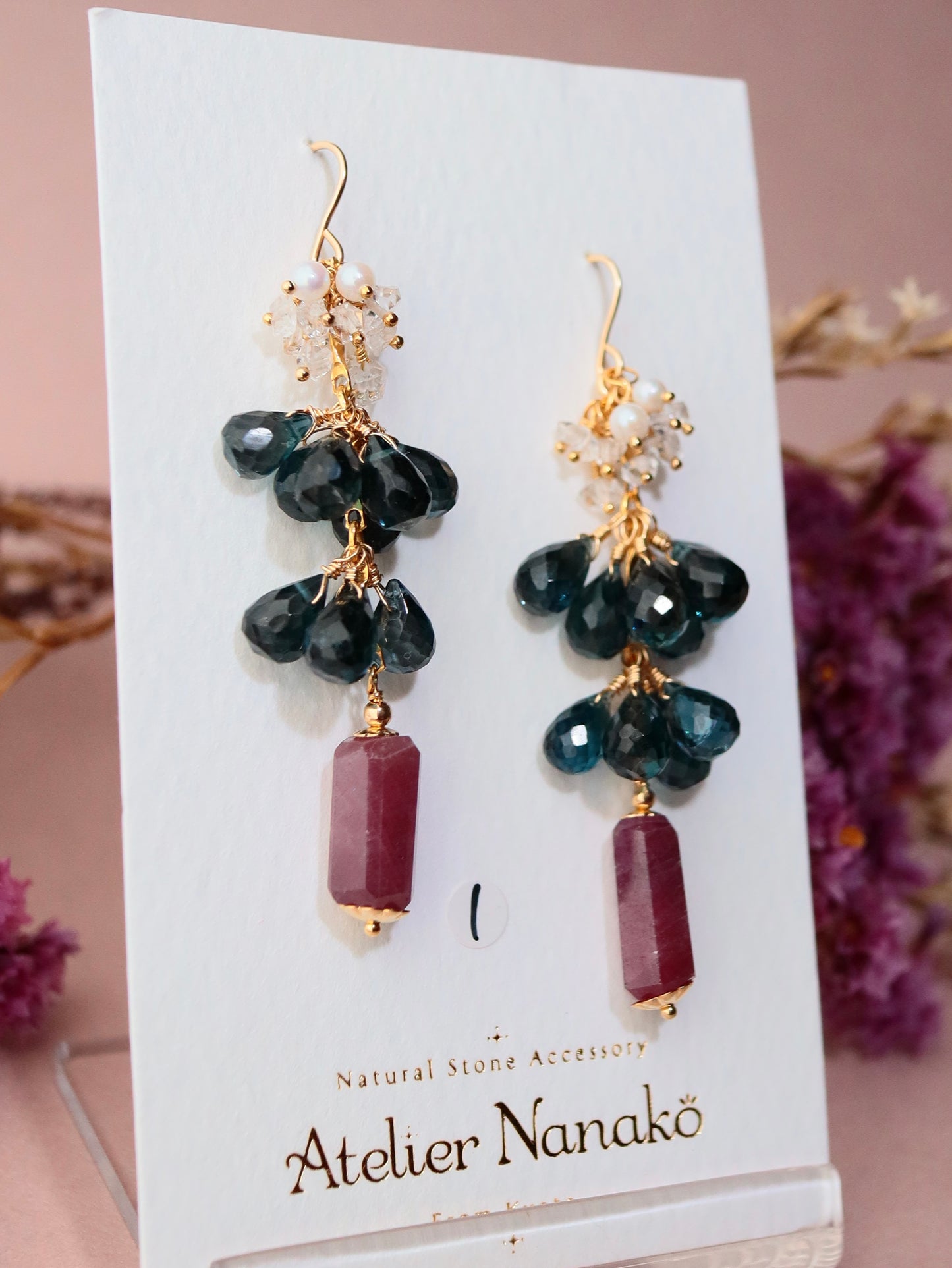 [Stories in Red] Ruby and London Blue Topaz Long Earrings①