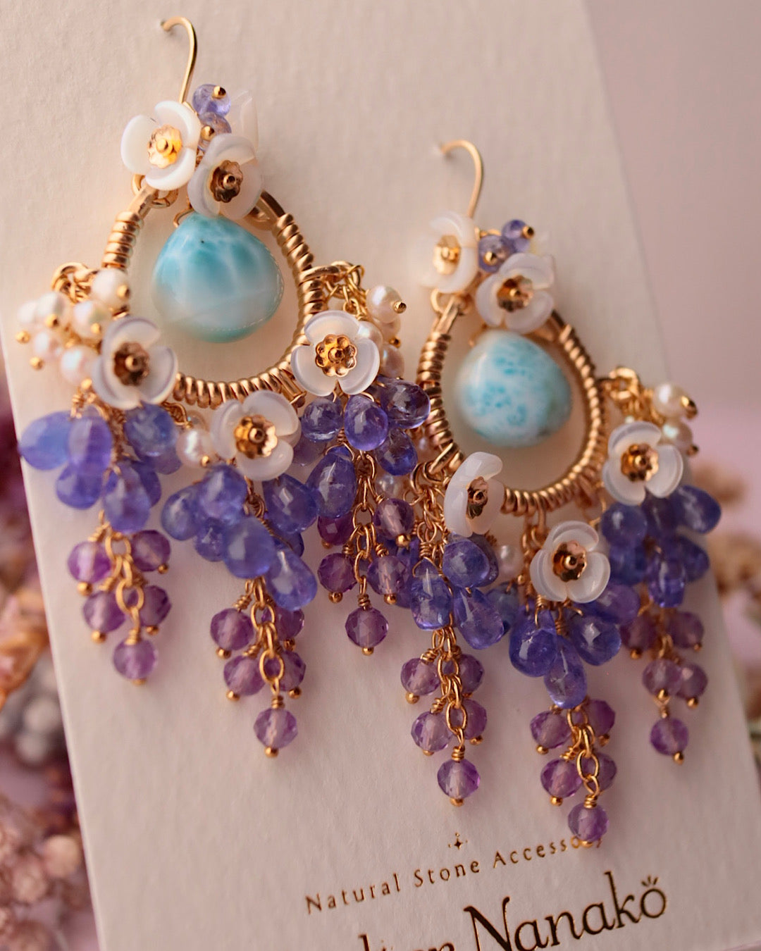 [One-of-a-kind] Larimar Wisteria Chandelier Earrings
