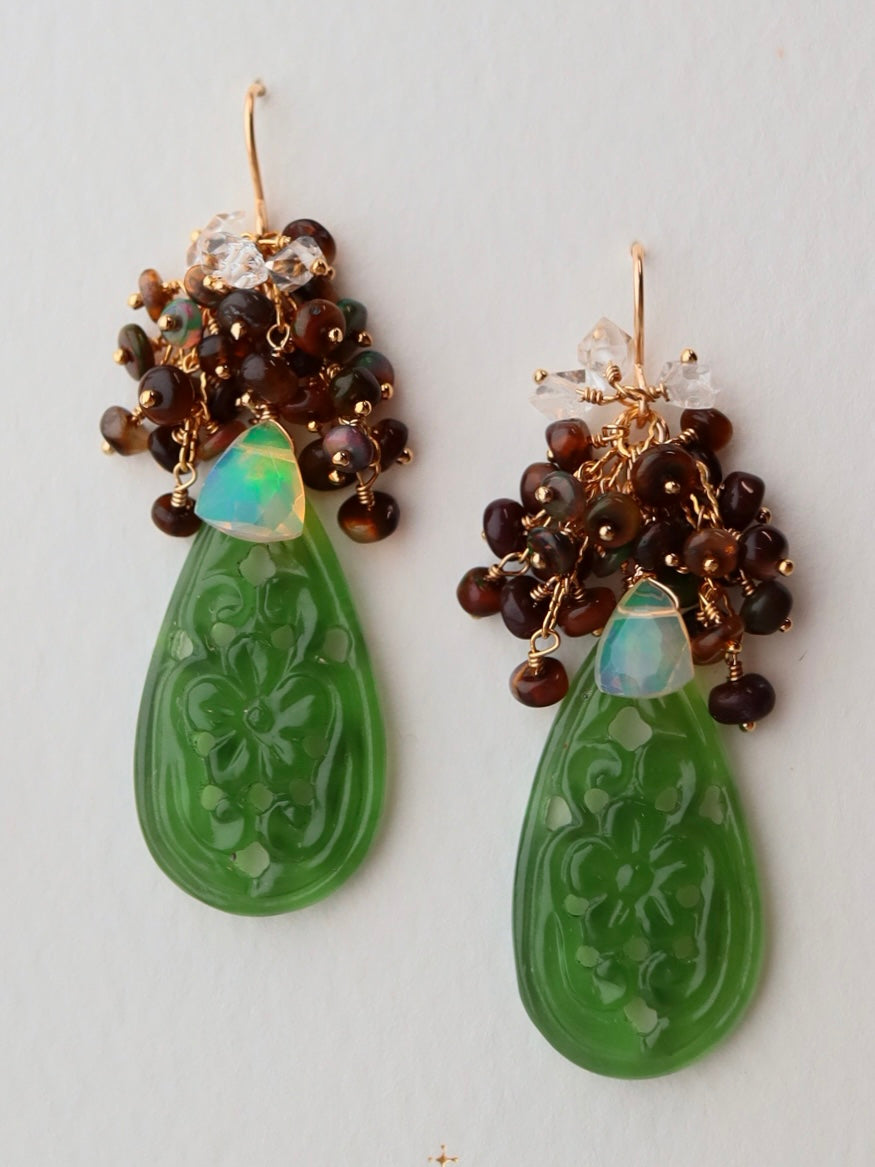 [One of a kind] Carved aventurine earrings/earrings③