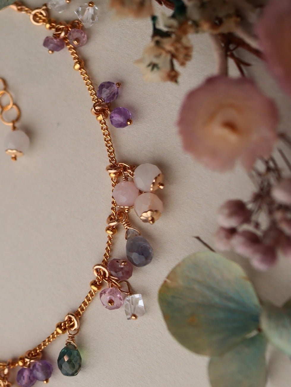 Morganite and colorful stone bracelet
