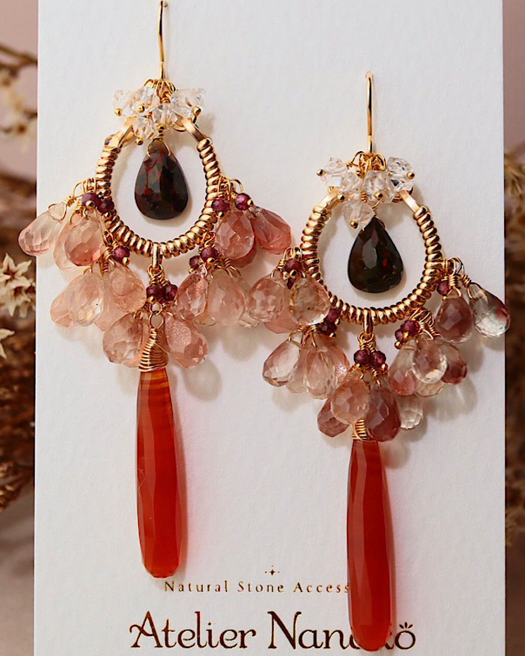 ③【Between Night and Morning】　Black Opal and Sardonyx Chandelier Earrings