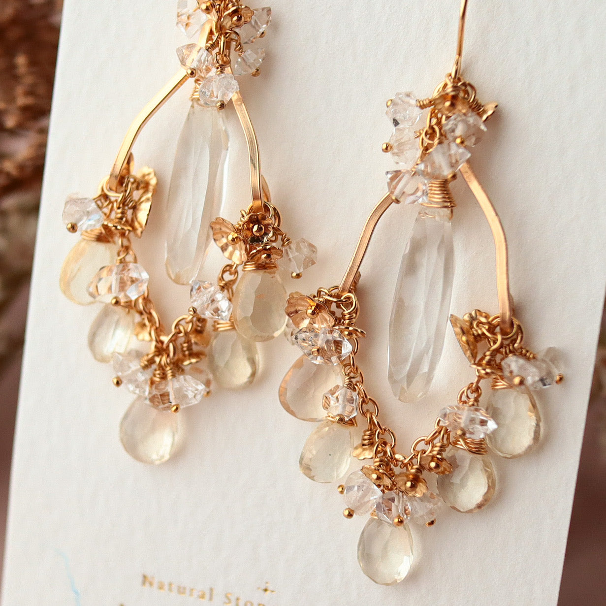 [White] Oregon sunstone chandelier earrings