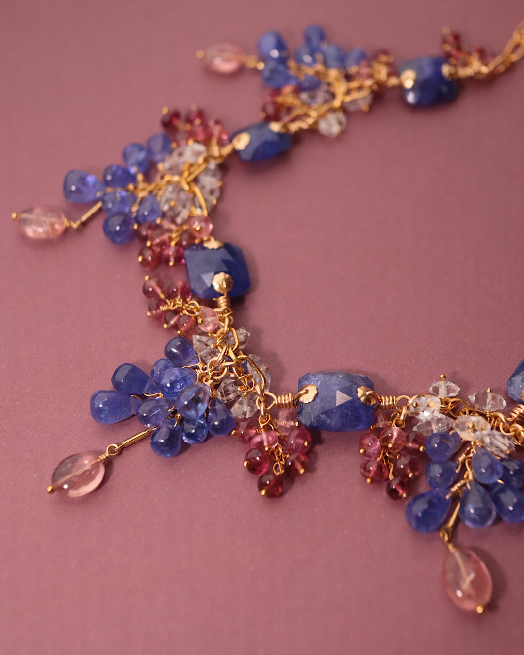 [One-of-a-kind] Tanzanite and Pink Tourmaline Necklace